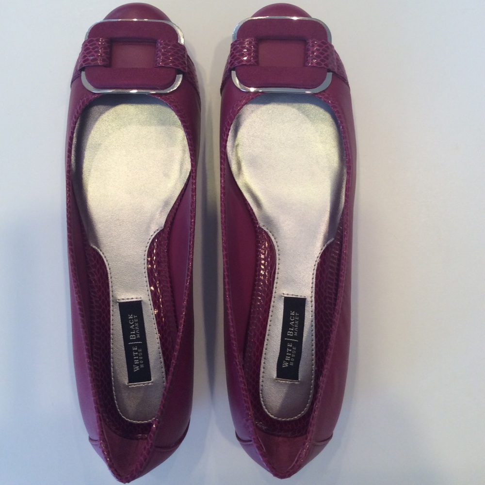 White House Black Market Fuchsia Buckle Flats